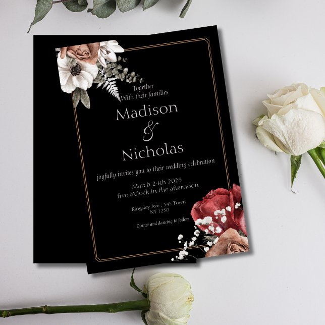 Bröllopsinbjudan till elegant Black Blommigt Inbjudningar (Elegant black floral Wedding Invite)