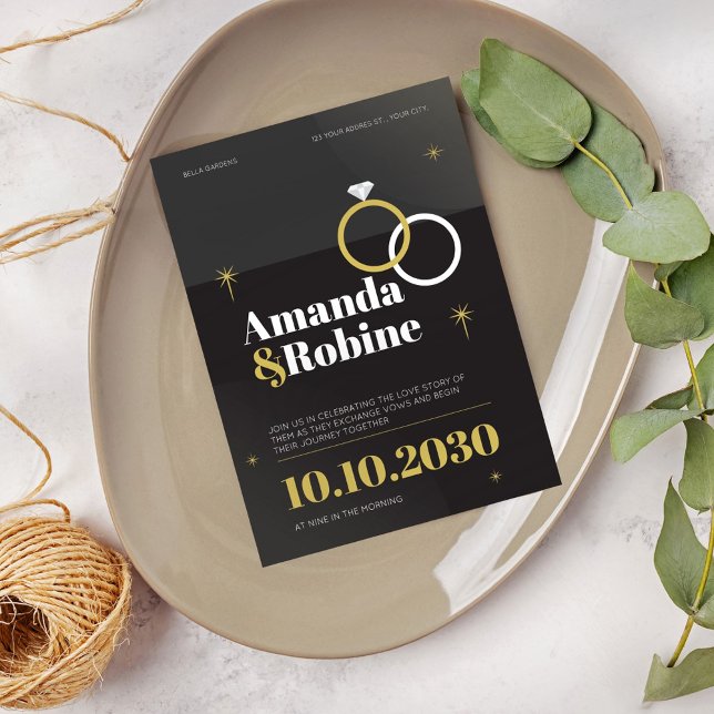 Bröllopsinbjudan till elegant Black & Guld Inbjudningar (Skapare uppladdad)