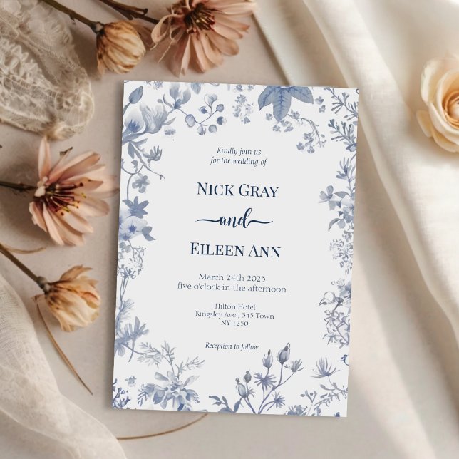 Bröllopsinbjudan till elegant Blue Fransk Toile-br Inbjudningar (Elegant Blue French Toile Wedding Invitation)