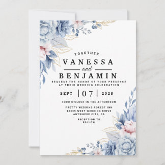 Bröllopsinbjudan till elegant Blue och  Blommigt Inbjudningar