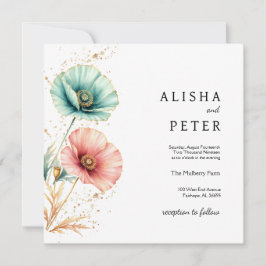 Bröllopsinbjudan till elegant Blue & Rosa Watercol Inbjudningar