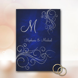 Bröllopsinbjudan till elegant Blue Silver Monogram Inbjudningar