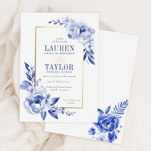 Bröllopsinbjudan till elegant Blue Watercolor Flow Inbjudningar