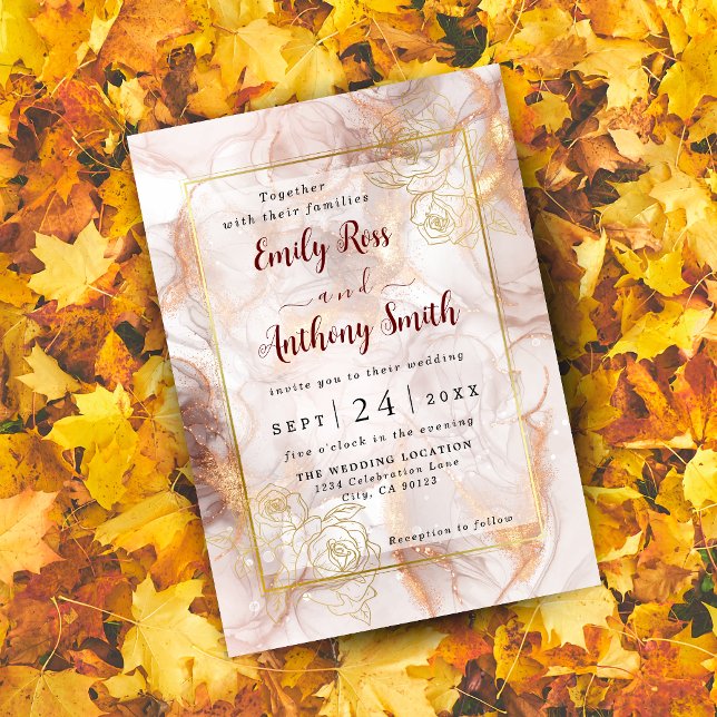 Bröllopsinbjudan till elegant Bronze och Guld Marb Inbjudningar (Skapare uppladdad)