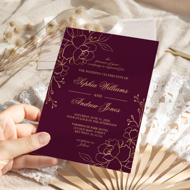 Bröllopsinbjudan till elegant Burgundy & Guld Inbjudningar (Skapare uppladdad)