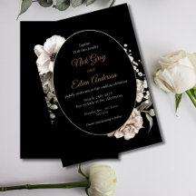 Bröllopsinbjudan till elegant Gothic Vit ros Black