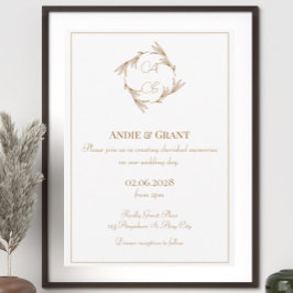Bröllopsinbjudan till elegant Guld Monogram Inbjudningar