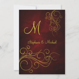 Bröllopsinbjudan till elegant Red Guld Monogram We Inbjudningar