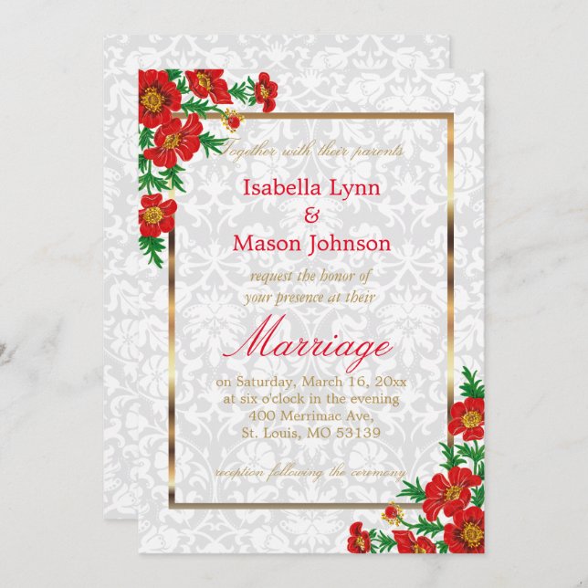 Bröllopsinbjudan till elegant Red Poppy Flowers Inbjudningar (Fram/baksida)