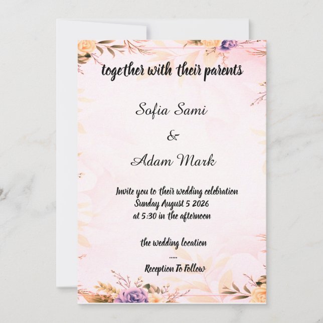 "Bröllopsinbjudan till Elegantens Blommigt" Inbjudningar (Framsida)