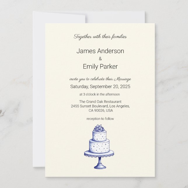 Bröllopsinbjudan till elegantens Vintage, blått Bl Inbjudningar (Framsida)