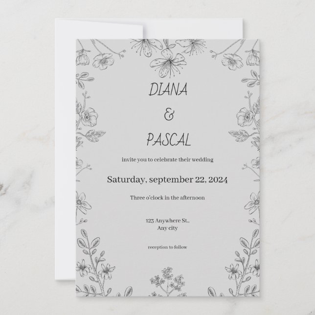 Bröllopsinbjudan till enkel Blommigt Inbjudningar (Framsida)