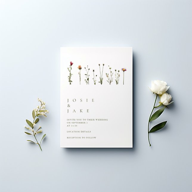 Bröllopsinbjudan till enkla vilder inbjudningar (Modern Wild Flowers Wedding invitation card,)