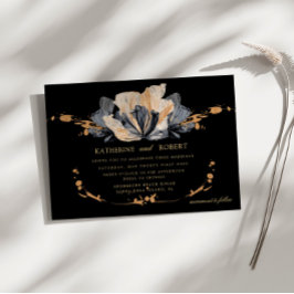 Bröllopsinbjudan till exklusiv Guld och svart Blom Inbjudningar