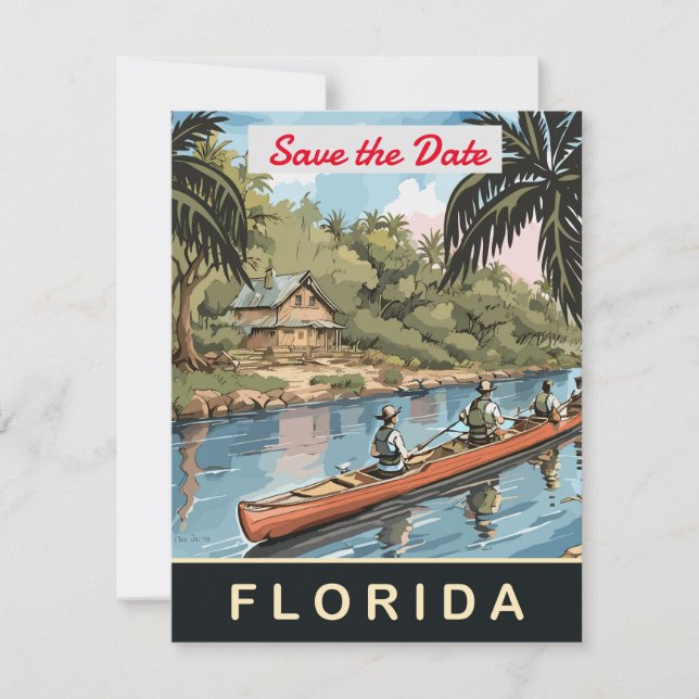 Bröllopsinbjudan till Florida Tropical River Hut Spara Datumet (Framsida)