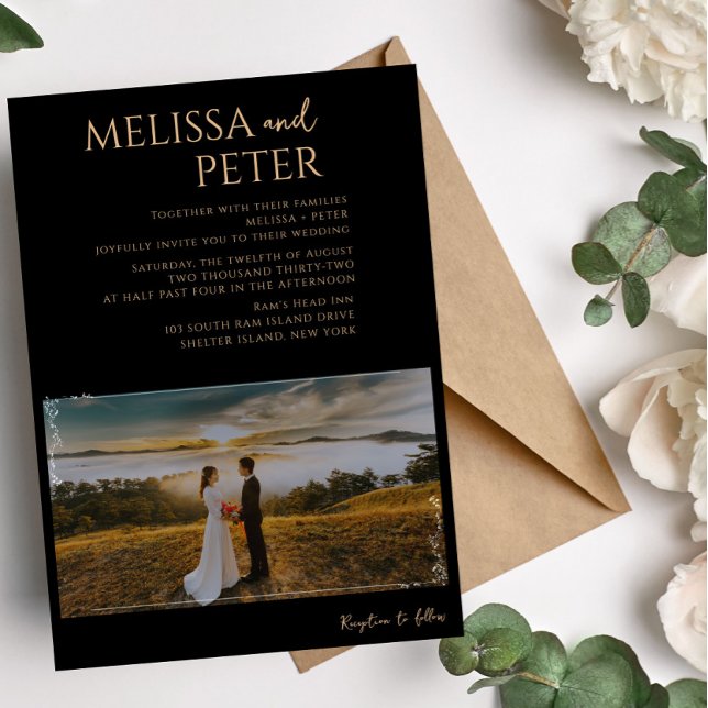 Bröllopsinbjudan till fotobröllop i Black Guld Alc Inbjudningar (Skapare uppladdad)