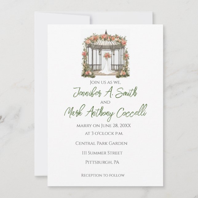 Bröllopsinbjudan till Gazebo Garden med Ro Inbjudningar (Framsida)