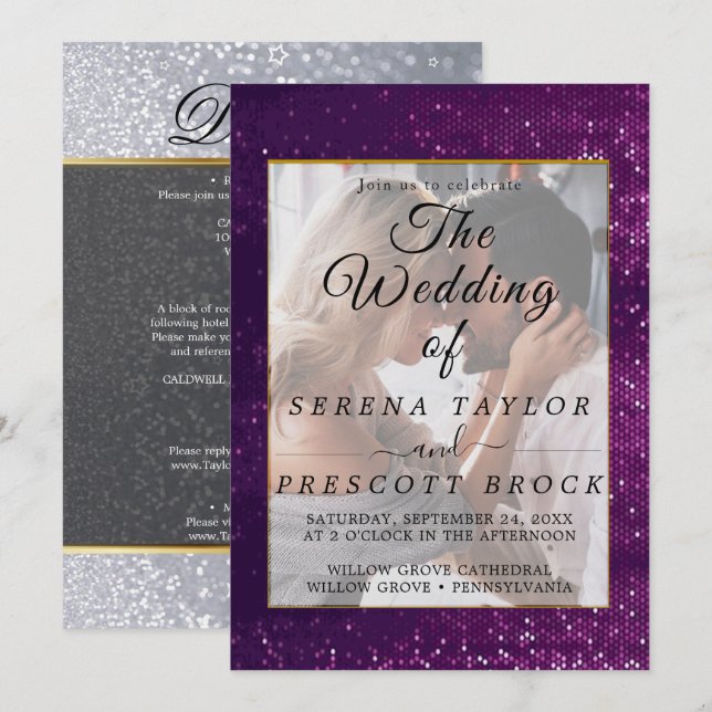 Bröllopsinbjudan till glitter inbjudningar (Fram/baksida)