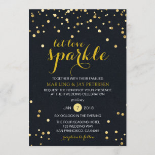 Bröllopsinbjudan till Gnistran Black Guld Glitter Inbjudningar