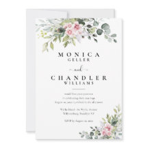 Bröllopsinbjudan till Greenery Rosa ros
