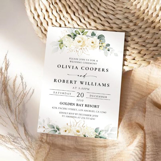 Bröllopsinbjudan till Greenery Vit ros Inbjudningar (Skapare uppladdad)