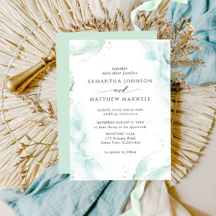 Bröllopsinbjudan till Grönt av luft och blått vatt Inbjudningar