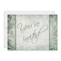 Bröllopsinbjudan till grönt och ivoriansk Blommigt