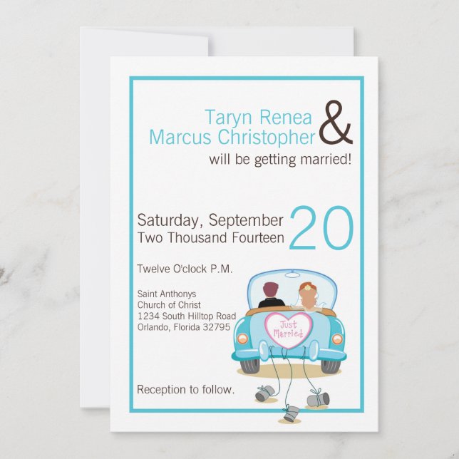 Bröllopsinbjudan till Groom-bilar, fem gånger7 Inbjudningar (Framsida)