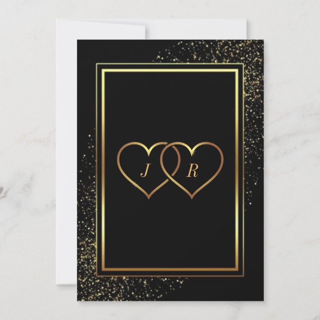 Bröllopsinbjudan till Guld Black Glitter (Baksida)