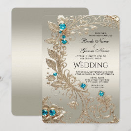 Bröllopsinbjudan till Guld Blue Stones Wedding Inbjudningar