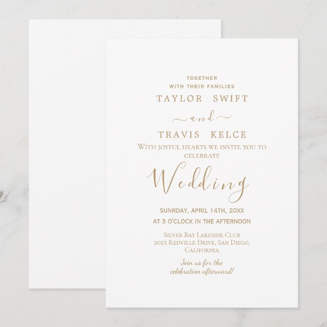 Bröllopsinbjudan till Guld Calligraphy Wedding Inbjudningar (Fram/baksida)