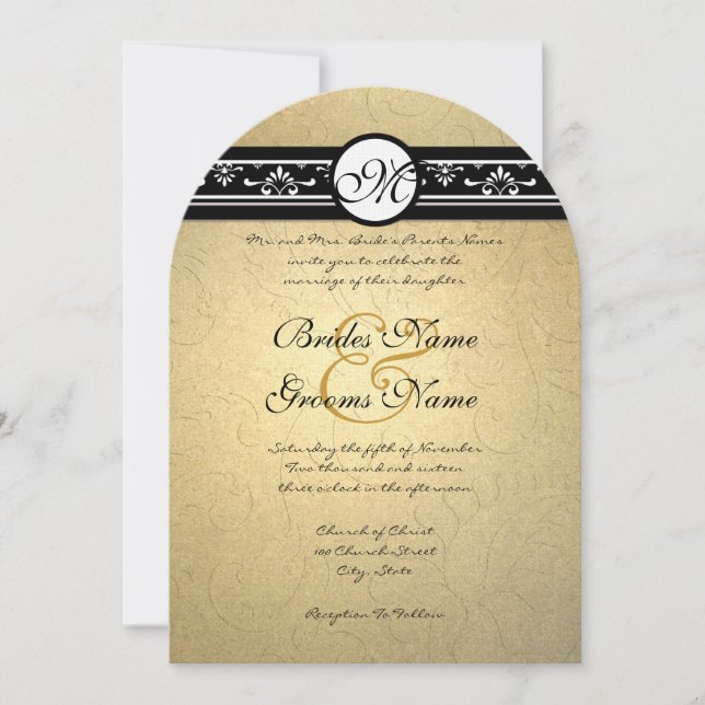 Bröllopsinbjudan till Guld Damask Swirls 5x7 Inbjudningar (Framsida)