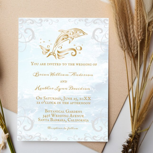 Bröllopsinbjudan till Guld Dolphin Inbjudningar (Gold Dolphin Wedding Invitation)