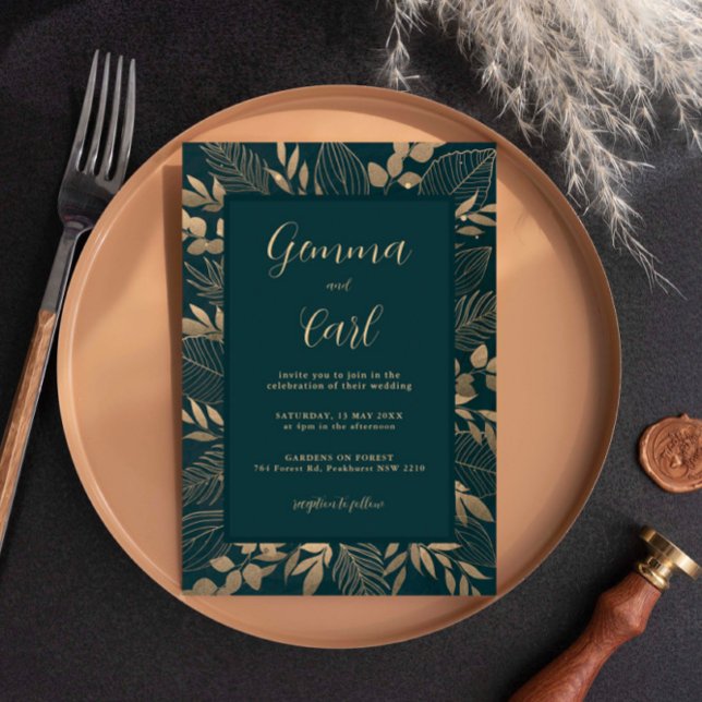 Bröllopsinbjudan till Guld Foliage Löv Inbjudningar (Skapare uppladdad)