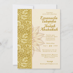 Bröllopsinbjudan till guld Kente med blommor Inbjudningar