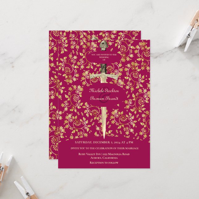 Bröllopsinbjudan till Guld medeltida bröllop Inbjudningar (Fram/Back In Situ)