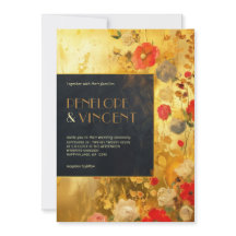 Bröllopsinbjudan till guld och blommor