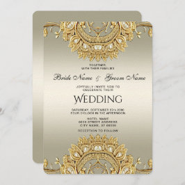 Bröllopsinbjudan till Guld Ornate Inbjudningar