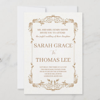 Bröllopsinbjudan till Guld Ornate Ram Inbjudningar