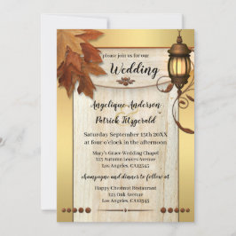 Bröllopsinbjudan till Höst löv Lantern Light Guld Inbjudningar