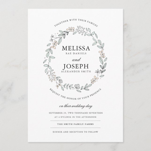 Bröllopsinbjudan till känslig Blommigt (Framsida)