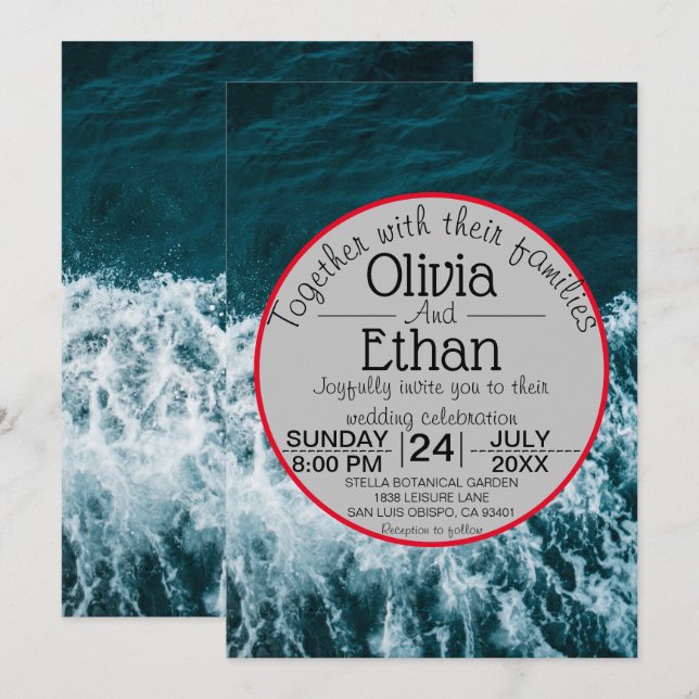 Bröllopsinbjudan till klassflottans blå kuststrand inbjudningar (Fram/baksida)