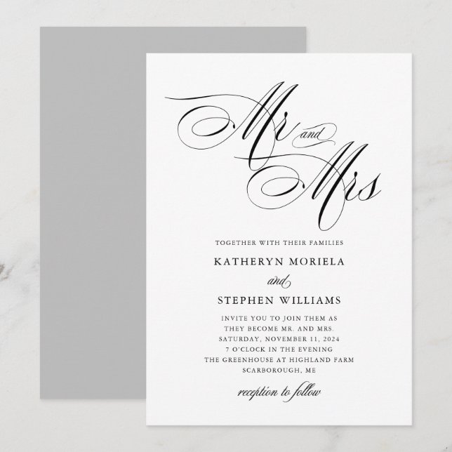Bröllopsinbjudan till klassiskt Calligraphy Inbjudningar (Fram/baksida)