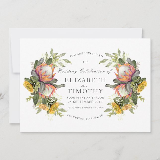 Bröllopsinbjudan till kung Protea Bouquet-bröllope Inbjudningar (Framsida)
