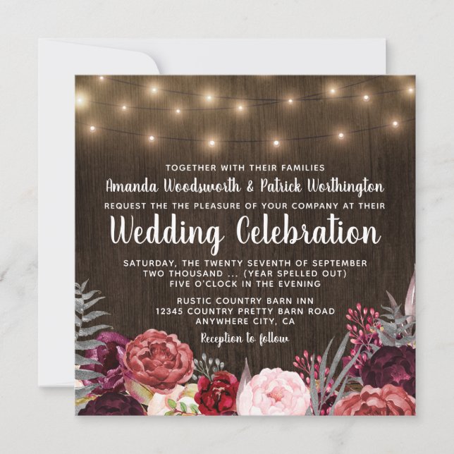 Bröllopsinbjudan till Land Rustic Marsala Peony Inbjudningar (Framsida)