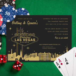 Bröllopsinbjudan till Las Vegas Strip Black och Gu Inbjudningar