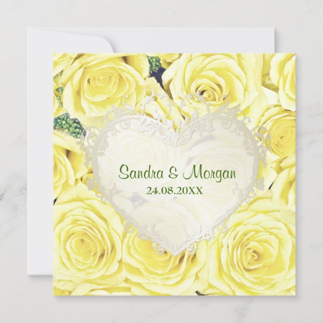 Bröllopsinbjudan till lätt Gul ros Blommigt Inbjudningar (Framsida)