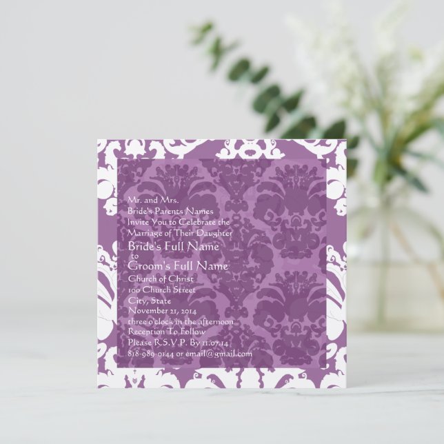 Bröllopsinbjudan till Lavender Damask Inbjudningar (Stående Fram)