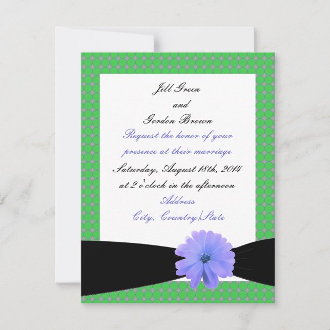 Bröllopsinbjudan till lila Flower Black Ribbon Wed Inbjudningar (Framsida)