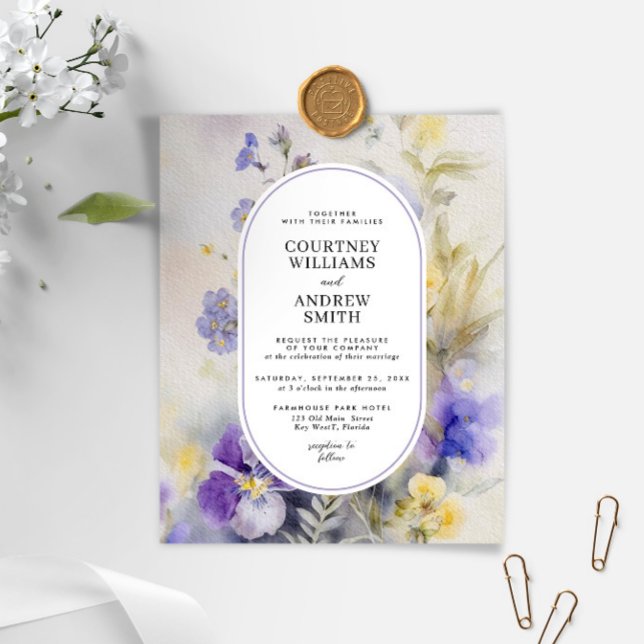 Bröllopsinbjudan till Lila och Gula blommor (Skapare uppladdad)